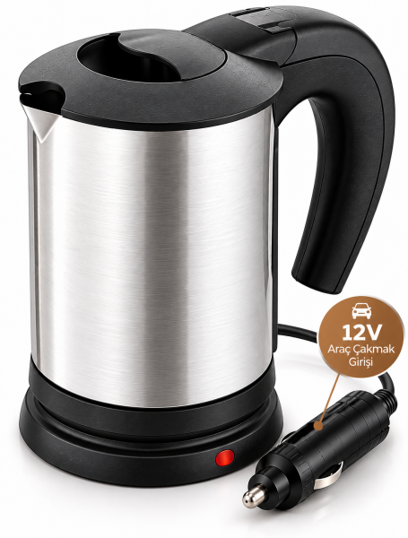 Otomobil İçin 12V Çakmak Soketli Paslanmaz Çelik Taşınabilir Su Isıtıcı Seyahat Kettle - Lisinya
