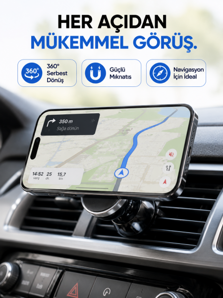 Araç İçi Manyetik Telefon Tutucu Havalandırma Izgarası Uyumlu Telefon Tutacağı - Lisinya