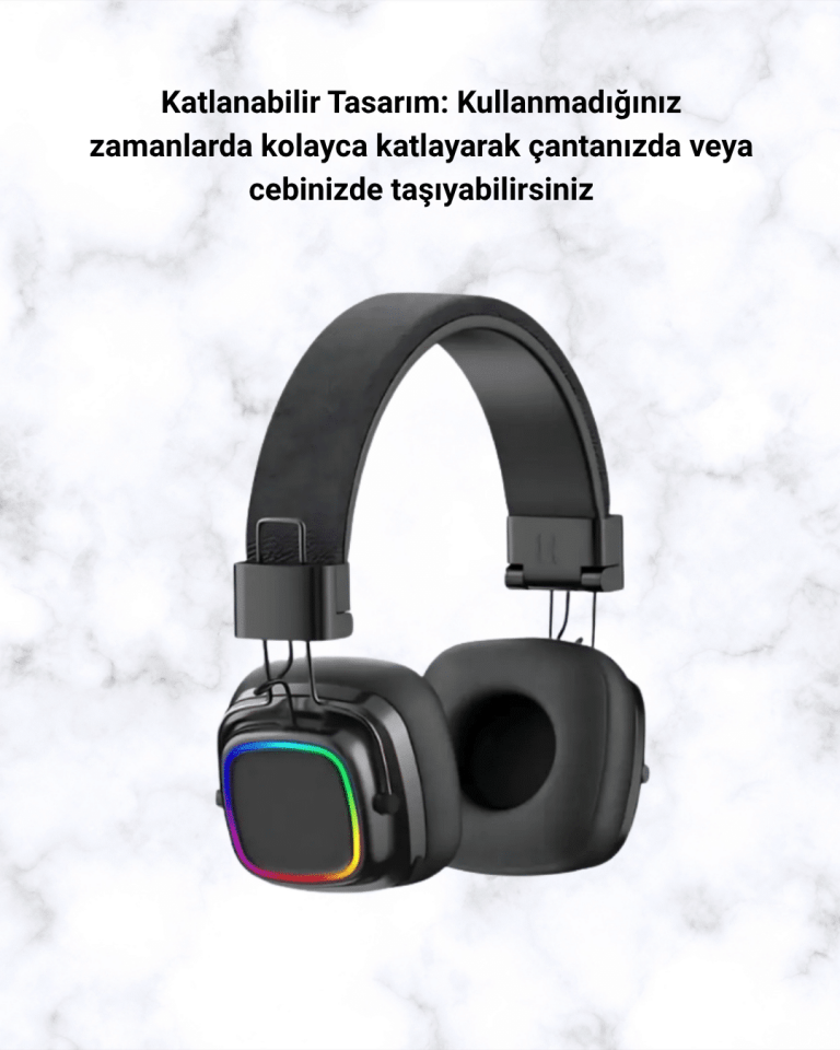 Kablosuz RGB Işıklı Katlanabilir Bluetooth Kulak Üstü Kulaklık - Lisinya