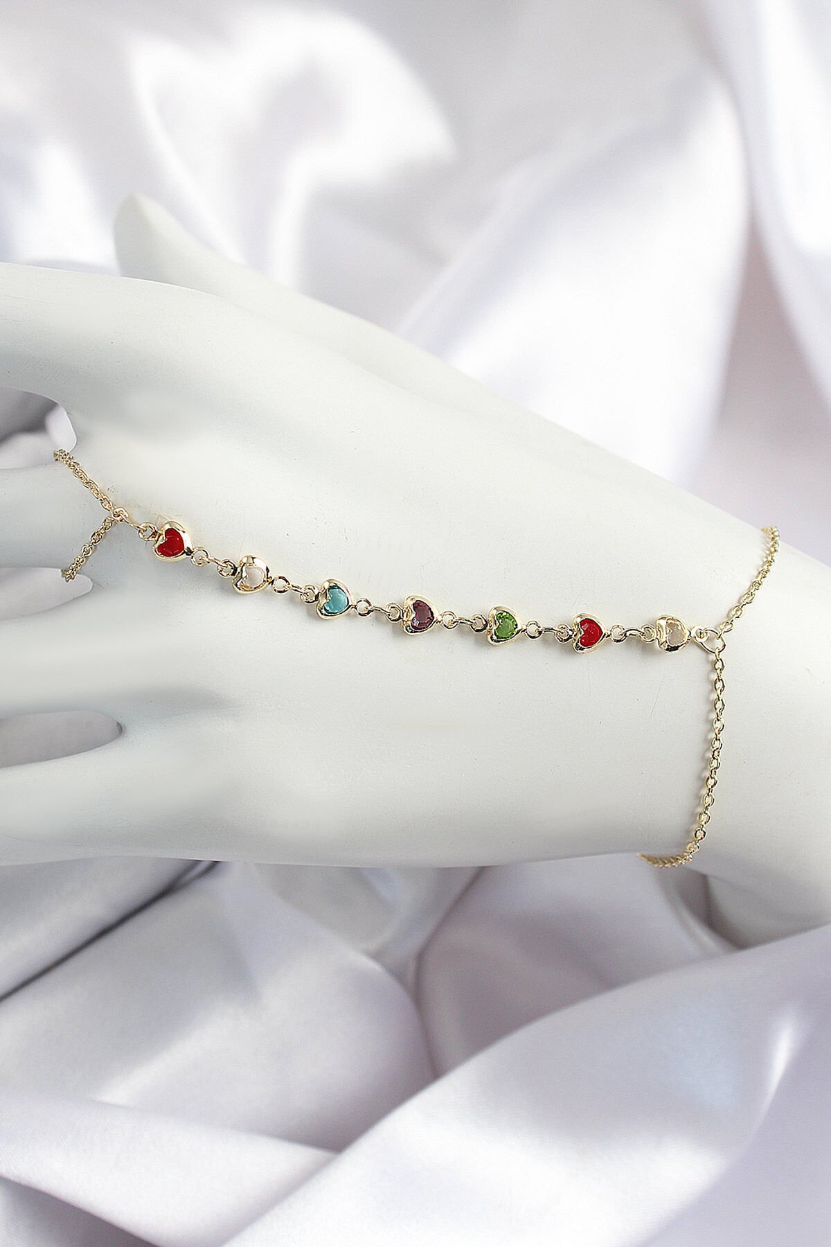 Pirinç Renkli Kalpli Zirkon Taşlı Y Model Gold Renk Kadın Şahmeran - Lisinya