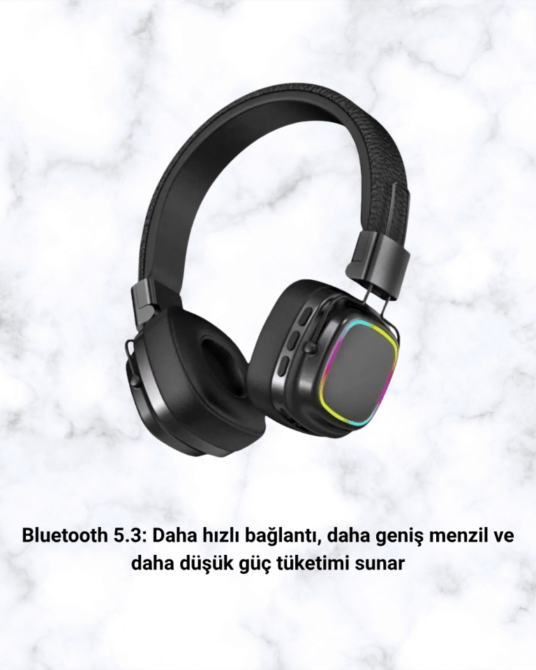 Kablosuz RGB Işıklı Katlanabilir Bluetooth Kulak Üstü Kulaklık - Lisinya