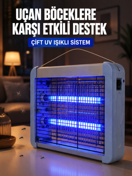 Çift UV Işıklı Elektrikli Sinek Öldürücü 12W Asılabilir Uçan Böcek Lambası - Lisinya