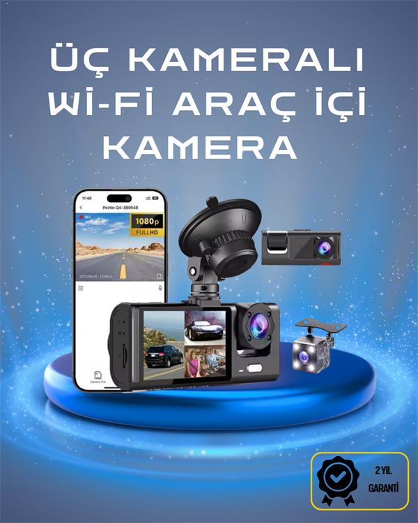 Üç Kameralı 1080p Full HD Araç İçi Kamera – G-Sensörlü ve Gece Görüşlü - Lisinya
