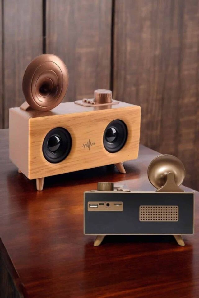 YamanHobi Bluetooth Hoparlör USB SD AUX Destekli Kahverengi