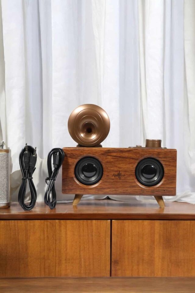 YamanHobi Bluetooth Hoparlör USB SD AUX Destekli Kahverengi