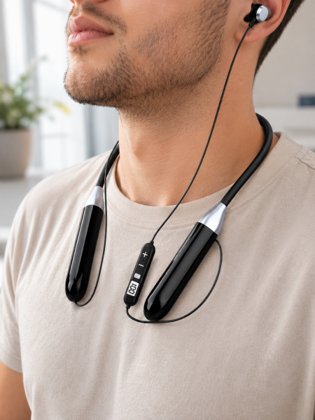 Mikrofonlu Boyun Bantlı Bluetooth Kulaklık Kablosuz Bağlantılı Ses ve Müzik Kontrollü Kulak İçi Kulaklık - Lisinya
