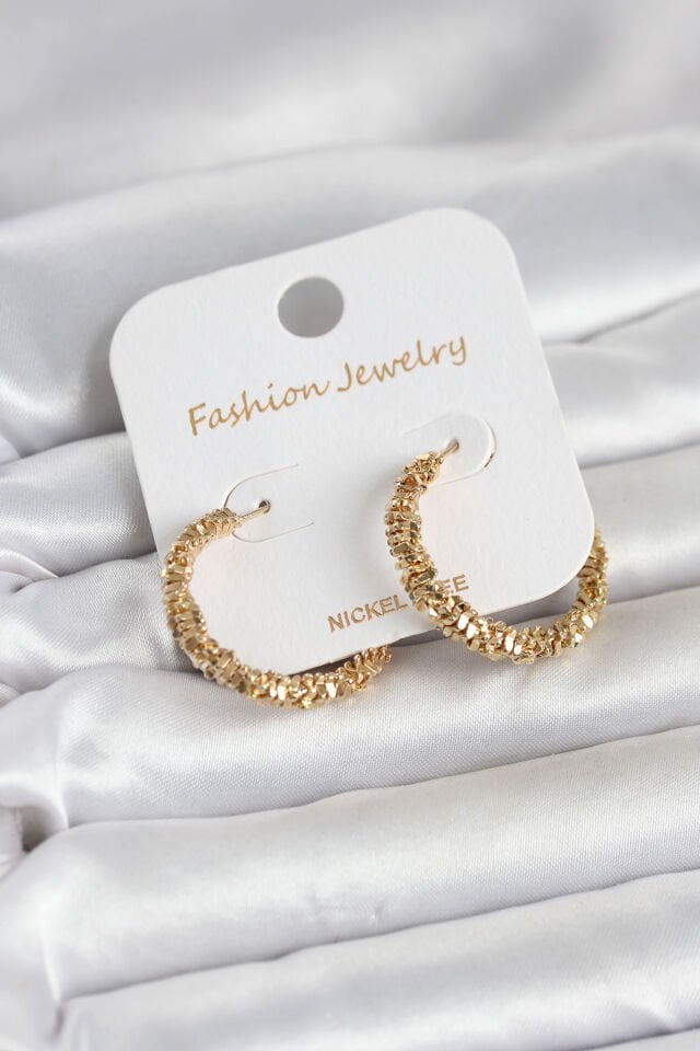 Gold Renk Pirinç Tırtık Model Kadın Küpe - Lisinya