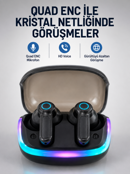Bluetooth 5.4 Kablosuz KulaklıkQuad ENC Mikrofonlu TWS Kulaklık - Lisinya