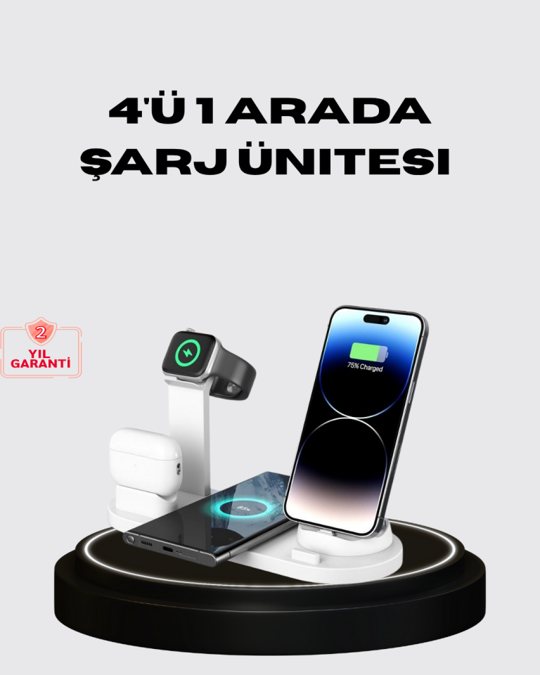 Apple Uyumlu Kablosuz Şarj İstasyonu 4 Cihaz Destekli ve Hızlı Şarjlı - Lisinya