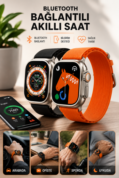 Bluetooth Bağlantılı 49MM Dokunmatik Akıllı Saat Sağlık ve Spor Takip Özellikli - Lisinya