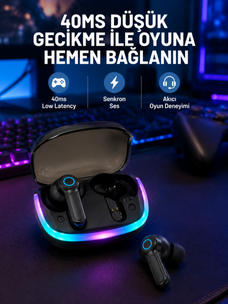 RGB Şarj Kutulu TWS Kablosuz Kulaklık Bluetooth 5.4 HD Voice Type-C Şarj Destekli - Lisinya