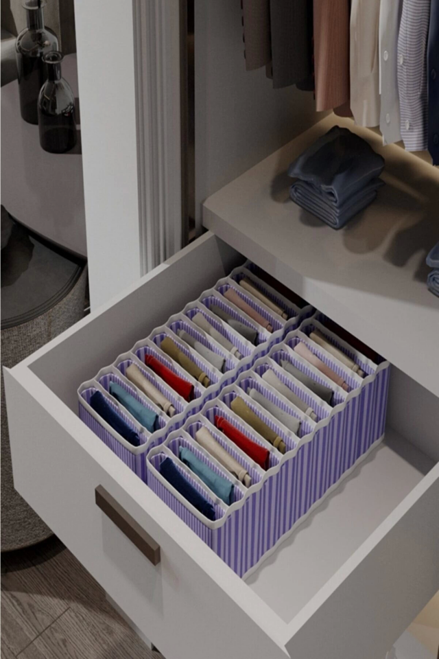 8 Bölmeli Dolap ve Çekmece Içi Düzenleyici Akordiyon Organizer L-00517 (3 Adet) ( Lisinya )