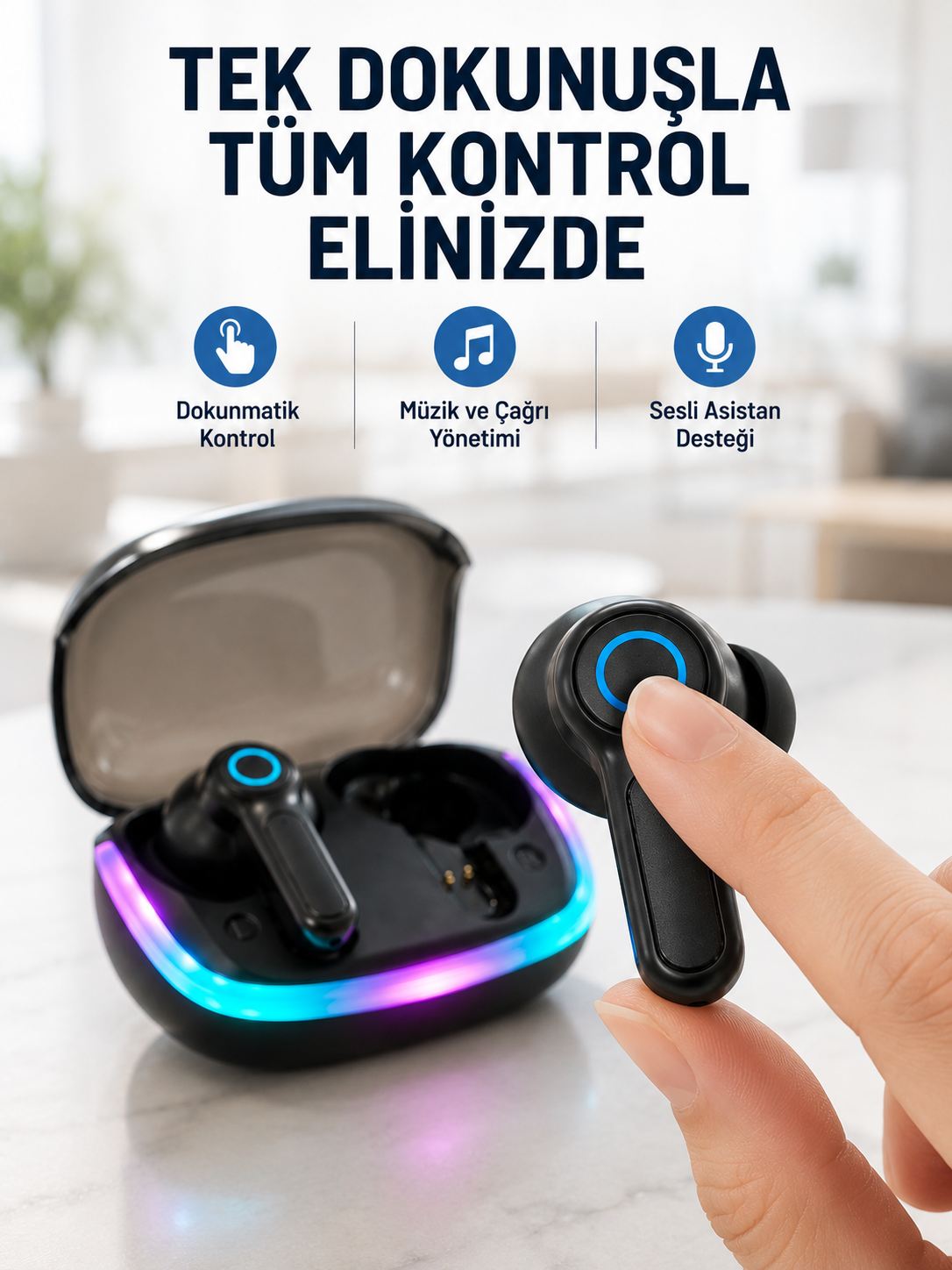 Bluetooth 5.4 TWS Kablosuz Kulaklık Quad ENC Mikrofonlu RGB Şarj Kutulu HD Ses - Lisinya