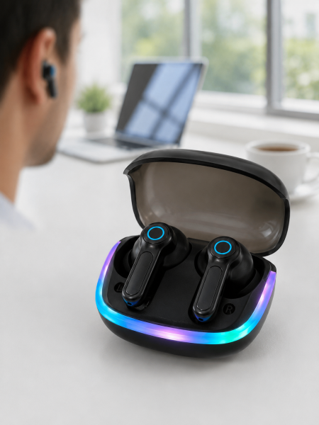 Bluetooth 5.4 TWS Kablosuz Kulaklık Quad ENC Mikrofonlu RGB Şarj Kutulu HD Ses - Lisinya
