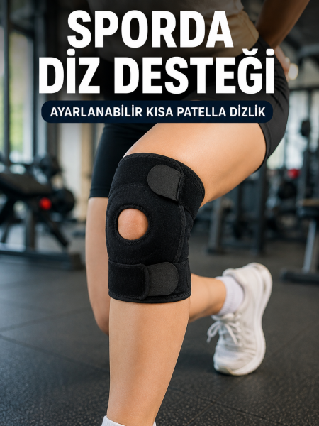 Sporcu Dizliği Açık Patella Tasarımlı Ayarlanabilir Cırtlı Kısa Diz Desteği - Lisinya