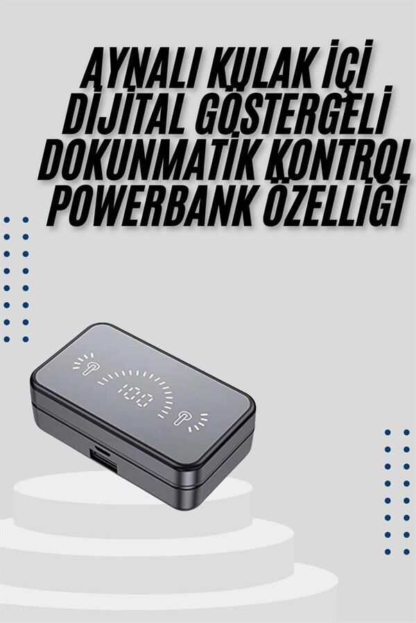 Yeni Nesil Kablosuz Kulaklık Aynalı Powerbank Özellikli Bluetooth Bağlantılı Dijital Göstergeli - Lisinya