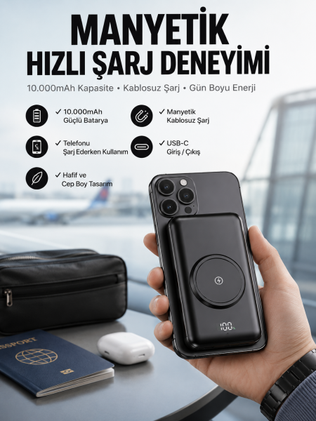 Powerbank Taşınabilir 10.000 Mah Hızlı Şarj Dijital Göstergeli - Lisinya
