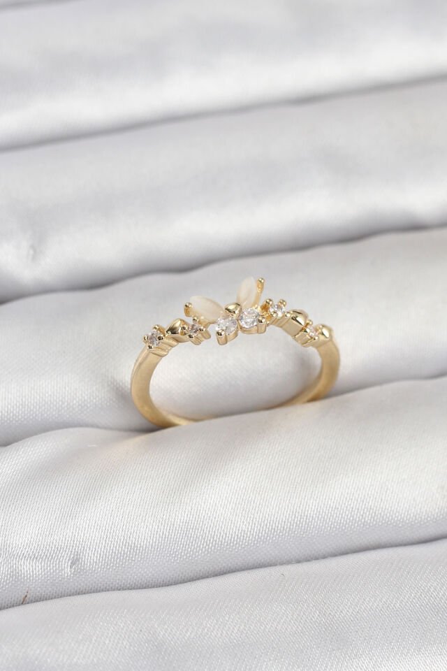 Kelebek Model Gold Renk Pirinç Kadın Yüzük - Lisinya