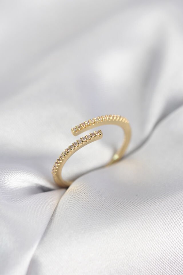Gold Renk Zirkon Taşlı Yılan Tarz Kadın Yüzük - Lisinya