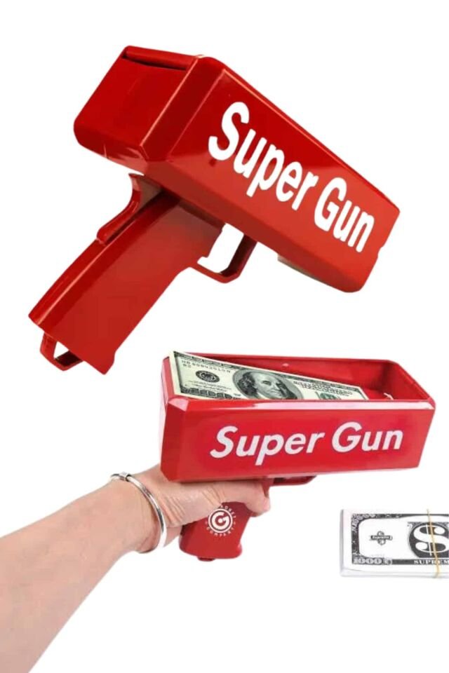 Kırmızı Parti Oyuncağı Para Saçma Fırlatma Tabancası Makinesi Super Money - Lisinya