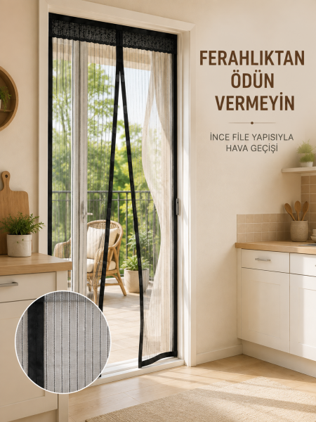 Siyah Mıknatıslı Kapı Sinekliği Sinek ve Böceklere Karşı Koruyucu File