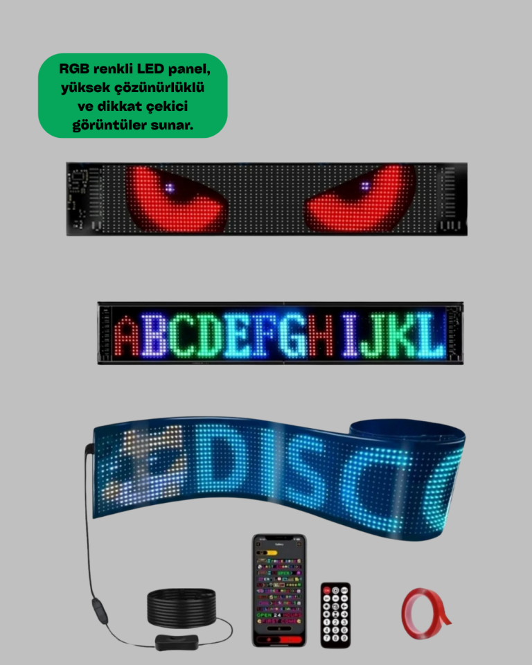 RGB Renkli LED Ekran Tabela USB Bağlantılı ve Kayan Yazı Destekli - Lisinya