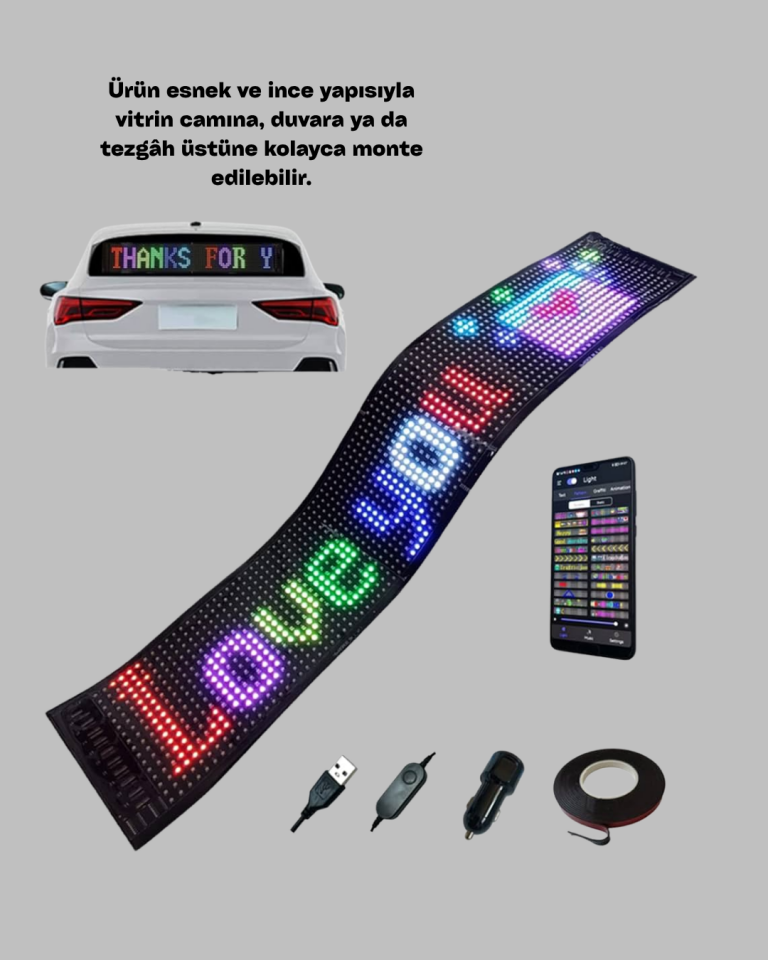 RGB Renkli LED Ekran Tabela USB Bağlantılı ve Kayan Yazı Destekli - Lisinya
