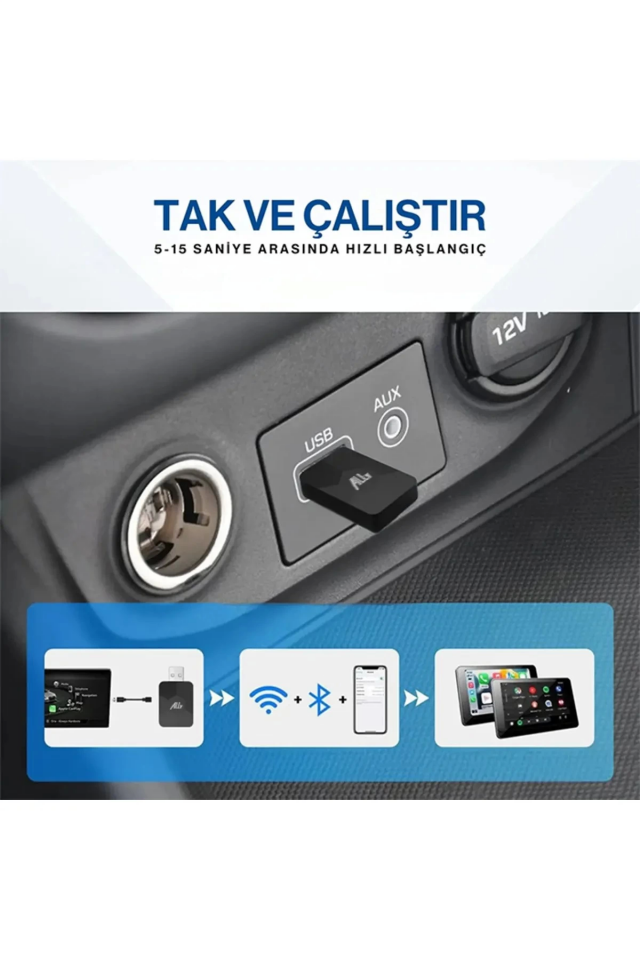 YamanHobi 2'si 1 Arada Kablosuz CarPlay Android Auto USB Adaptörü Siyah
