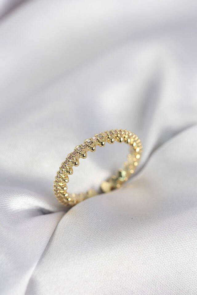 Gold Renk Sıralı Zirkon Taşlı Model Kadın Yüzük - Lisinya