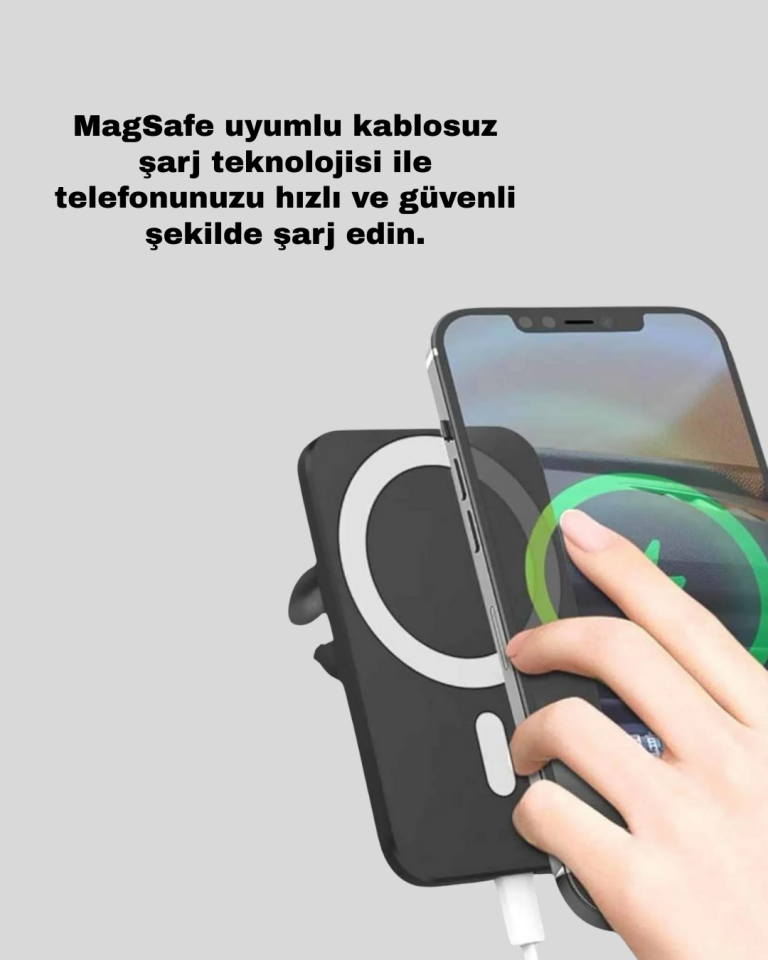 Mıknatıslı MagSafe Uyumlu Araç Tutucu Kablosuz Şarj Destekli - Lisinya