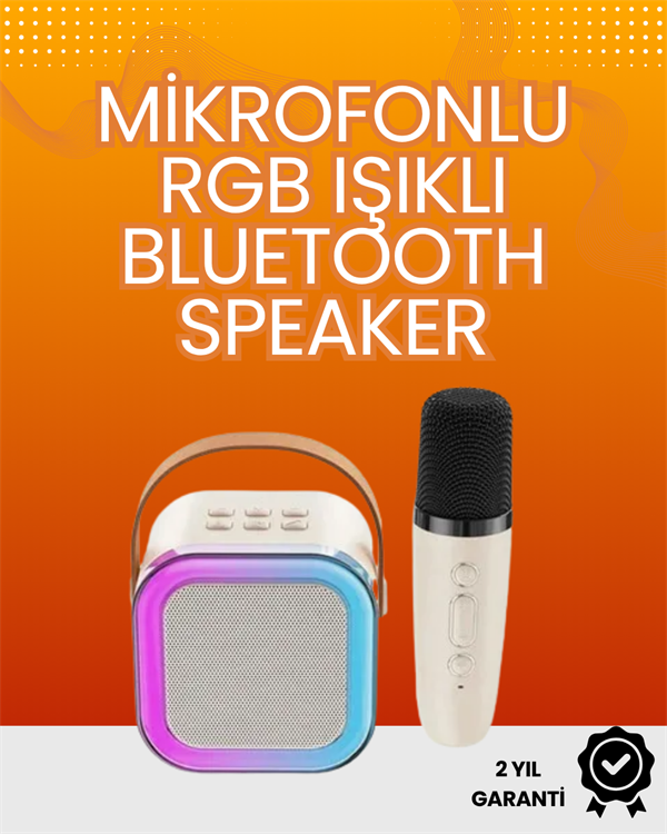 YamanHobi Çift Mikrofonlu Bluetooth 5.0 Karaoke Hoparlör LED Işıklı Beyaz