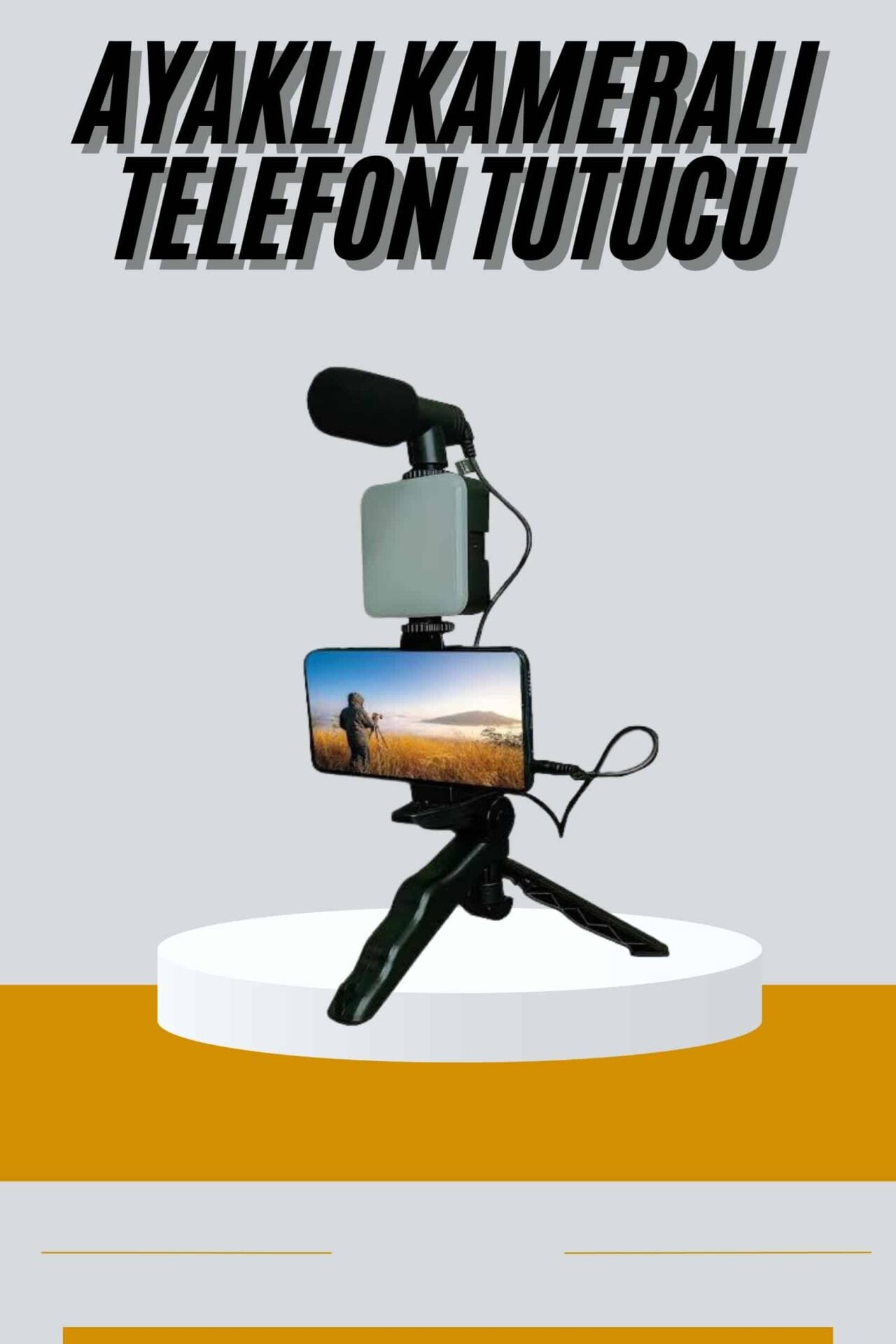 Tripod Telefon Tutucu Kumandalı Mikrofon Led Işık Vlog Video Kayıt - Lisinya