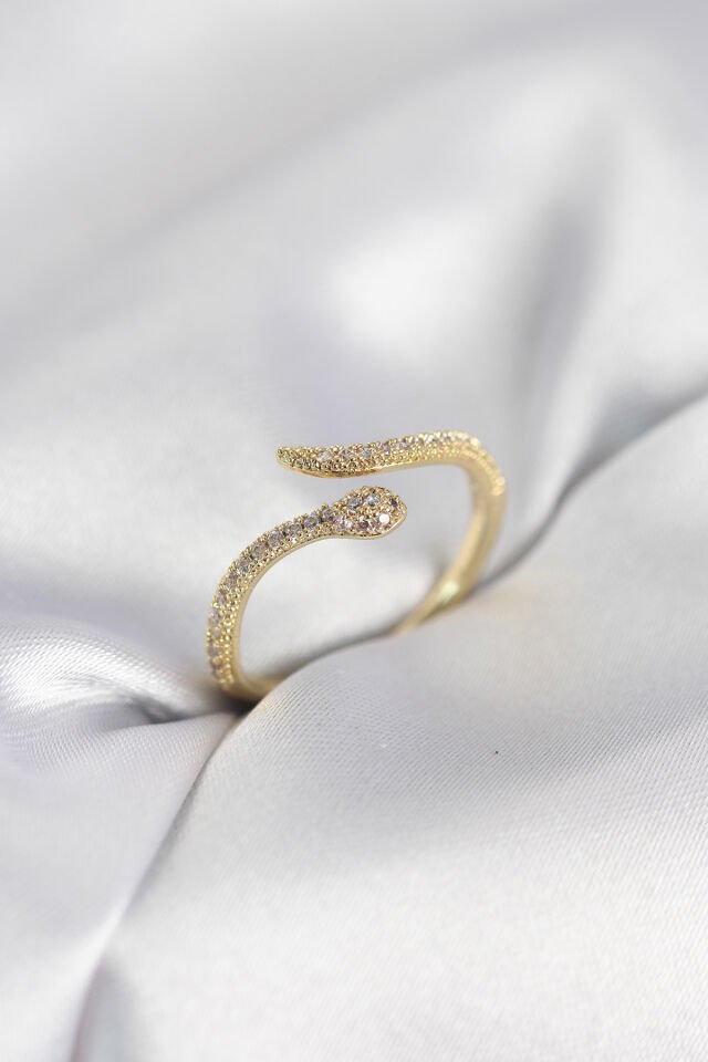 Gold Renk Yılan Model Zirkon Taşlı Kadın Yüzük - Lisinya