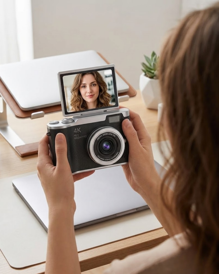 Kompakt 4K Dijital Kamera 48 MP Sensör 8X Zoom Flip Ekran Vlog ve Selfie Uyumlu - Lisinya