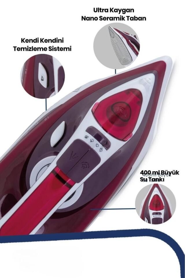 Buharlı Ütü 2200 Watt Seramik Tabanlı Taşınabilir Kablolu Ütü - Lisinya