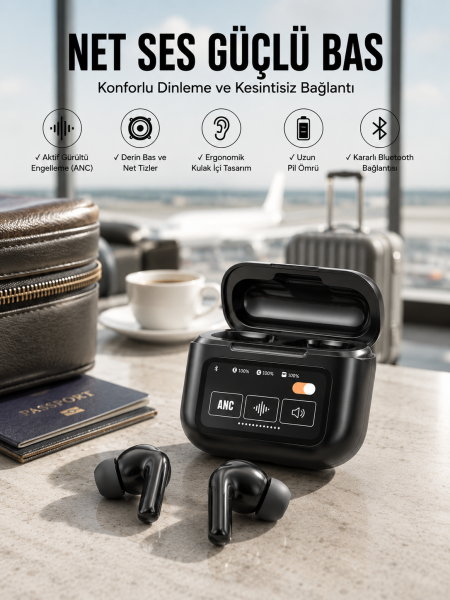 Yeni Nesil Bluetooth Kulaklık Ekranlı Yüksek Ses Kaliteli Uzun Şarj Süreli - Lisinya