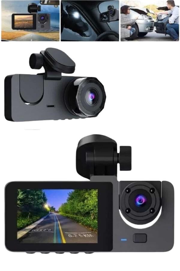 Araç İçi Dikiz Kamerası Sürüş Kaydedici 3 Lensli DVR Kamera - Lisinya