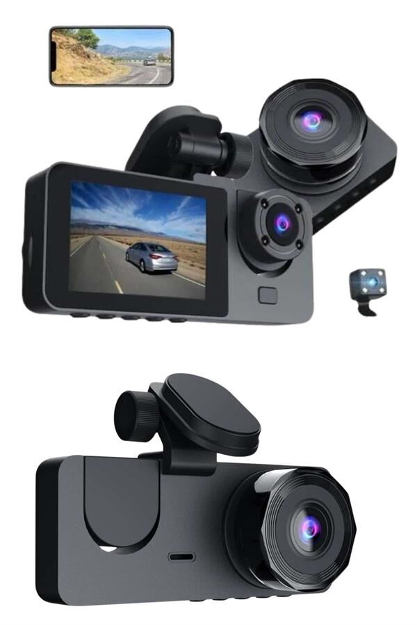 3 Kameralı 2 İnç 1080P Araç İçi Kamera Sürüş Kamerası CarPlay - Lisinya
