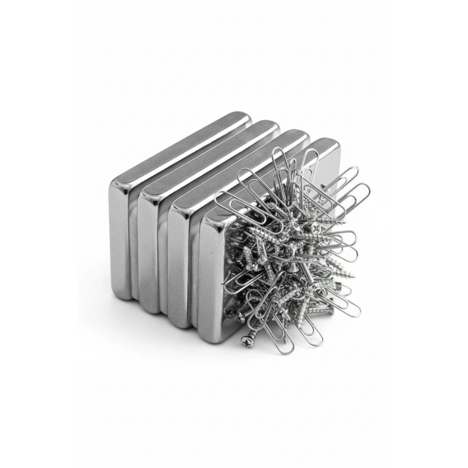 2 adet 40x20x5mm Neodyum Magnet Güçlü N35 Mıknatıs Köşeli Nikel Kaplama ( Lisinya )