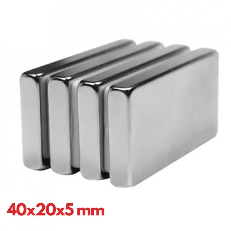 5'li Set: N35 Sınıfı 40x20x5 mm Köşeli Neodyum Mıknatıs (Nikel Kaplama) ( Lisinya )