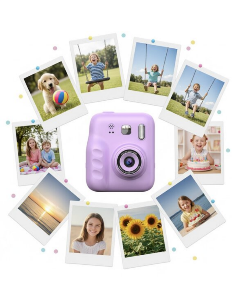 HD Ekranlı Çocuk Fotoğraf Makinesi ve Baskı Kağıdı Kalem Hediyeli