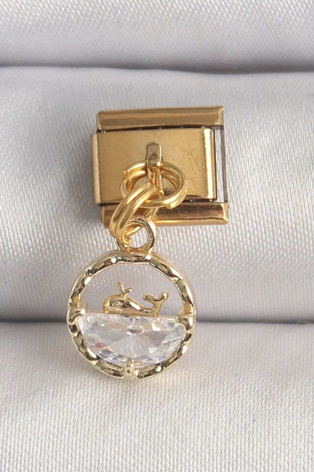 316L Çelik Gold Renk Sallantı Zirkon Taşlı Balina Model Nomination Charm - Lisinya
