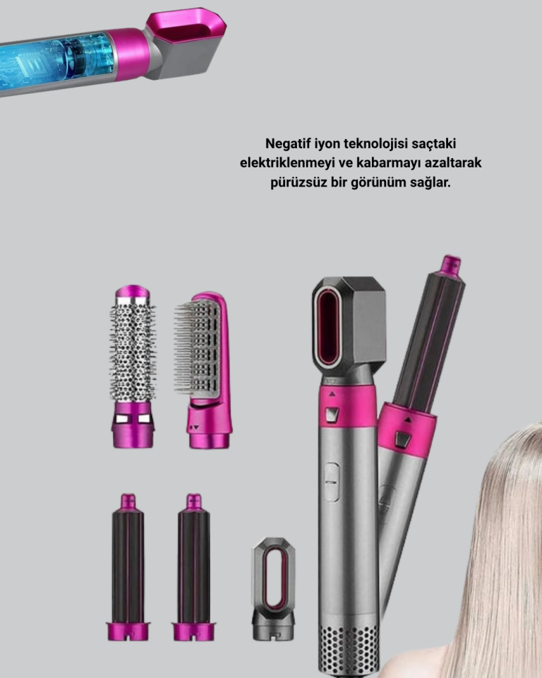 5’i 1 Arada Saç Şekillendirici Set Kuaför Düzeyinde Performans ve Ergonomik Tasarım - Lisinya