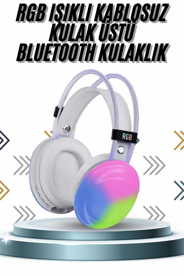 Kablosuz Bluetooth Kulaklık RGB Işıklı Kulak Üstü 5.3 Bluetooth Bağlantılı - Yeşil