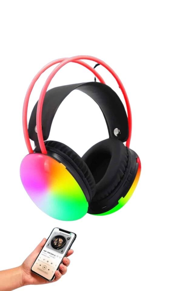 Kablosuz Bluetooth Kulaklık RGB Işıklı Kulak Üstü 5.3 Bluetooth Bağlantılı - Yeşil
