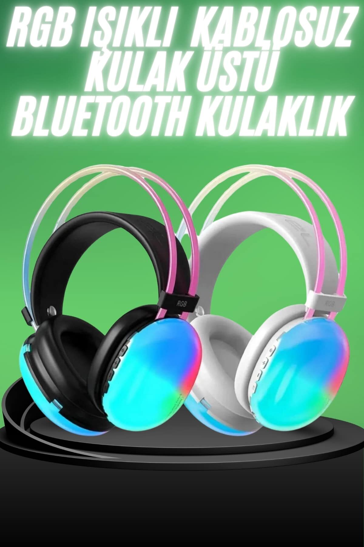 Yeni Nesil Kulak Üstü Kablosuz Uzun Ömürlü RGB Işıklı Bluetooth Kulaklık -Pembe