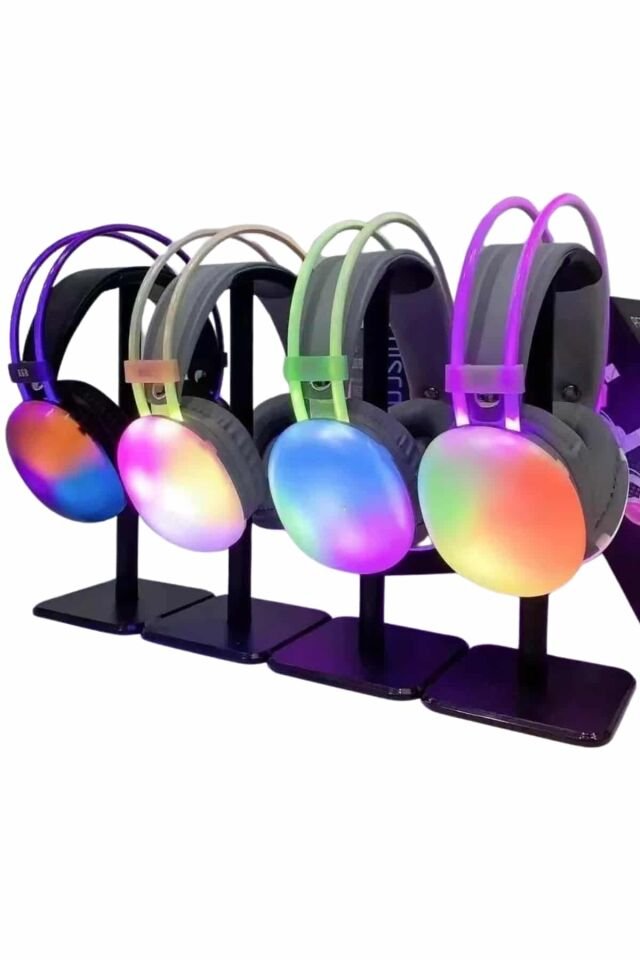 Yeni Nesil Kulak Üstü Kablosuz Uzun Ömürlü RGB Işıklı Bluetooth Kulaklık -Pembe