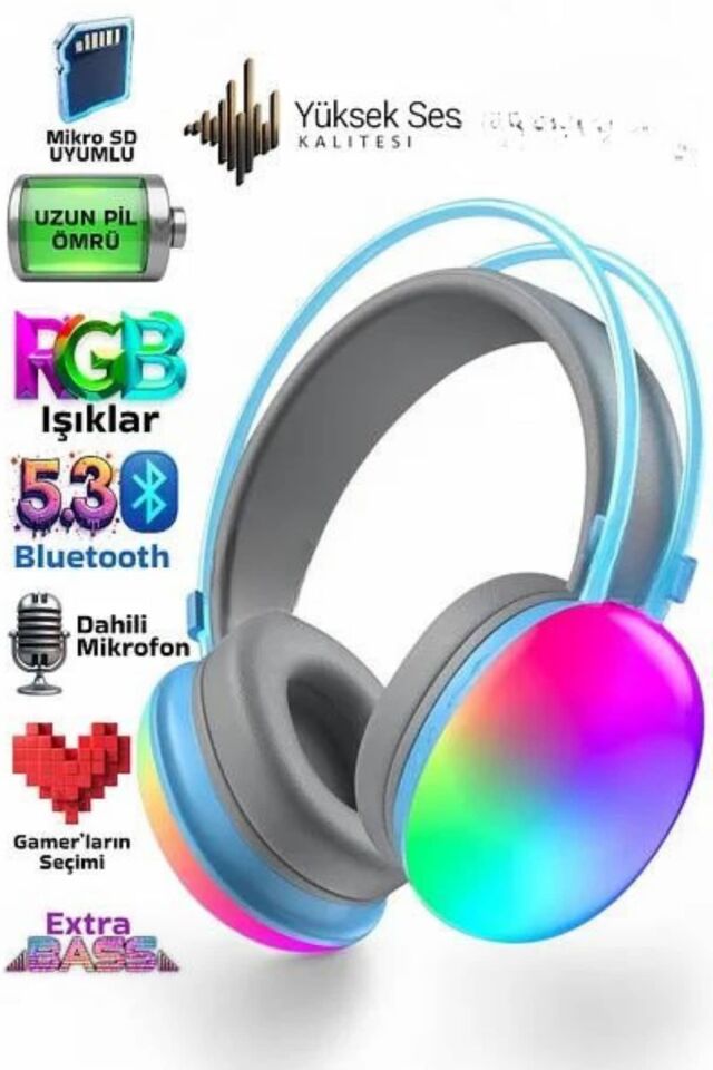 Yeni Nesil Kulak Üstü Kablosuz Uzun Ömürlü RGB Işıklı Bluetooth Kulaklık -Pembe