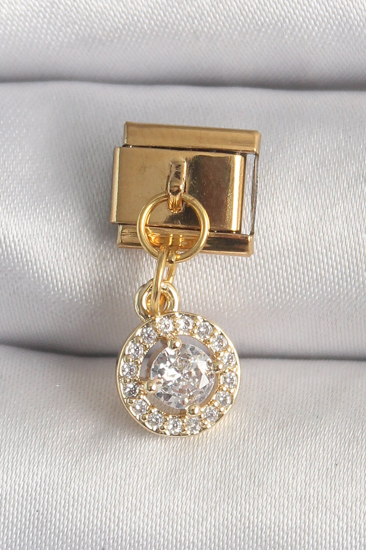 316L Çelik Gold Renk Sallantı Daire Zirkon Taşlı Nomination Charm - Lisinya