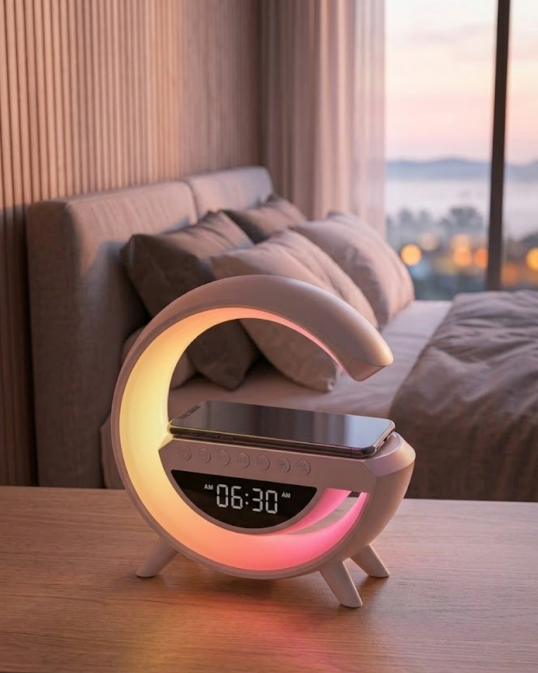 RGB Gece Lambalı Kablosuz Şarj Cihazlı Bluetooth Hoparlör Dijital Saat - Lisinya
